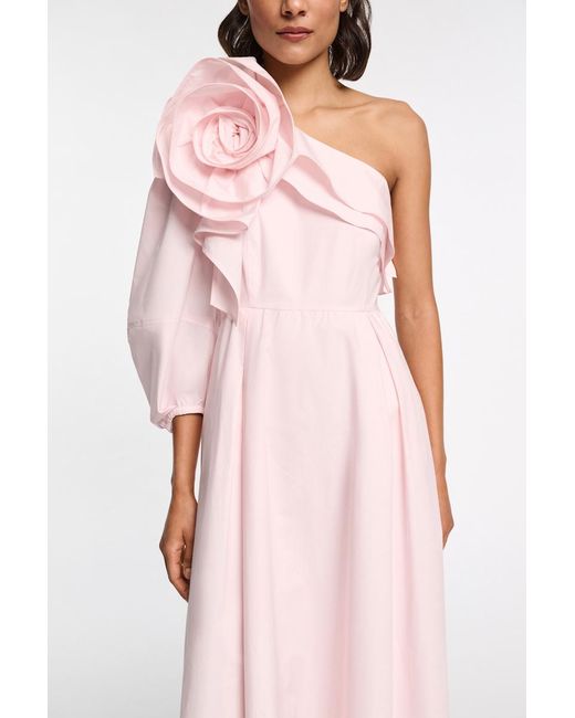Dorothee Schumacher Pink Asymmetrisches Midi-Kleid mit Maxi-Blumenbrosche