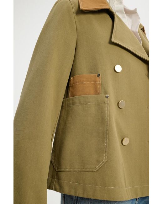 Dorothee Schumacher Green Double-breasted Pea Coat With Contrast Tonal Trim