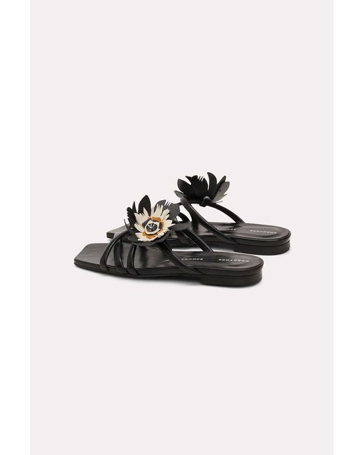 Dorothee Schumacher Black Square Toe Flat Sandals With Removable Leather Flower