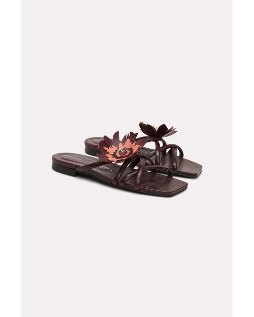 Dorothee Schumacher Red Square Toe Flat Sandals With Removable Leather Flower
