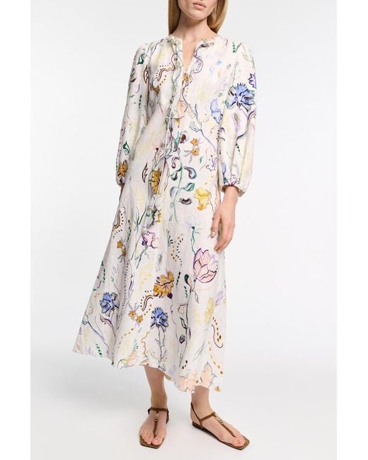 Dorothee Schumacher White Midi-Kleid aus Leinen mit Signature-Print