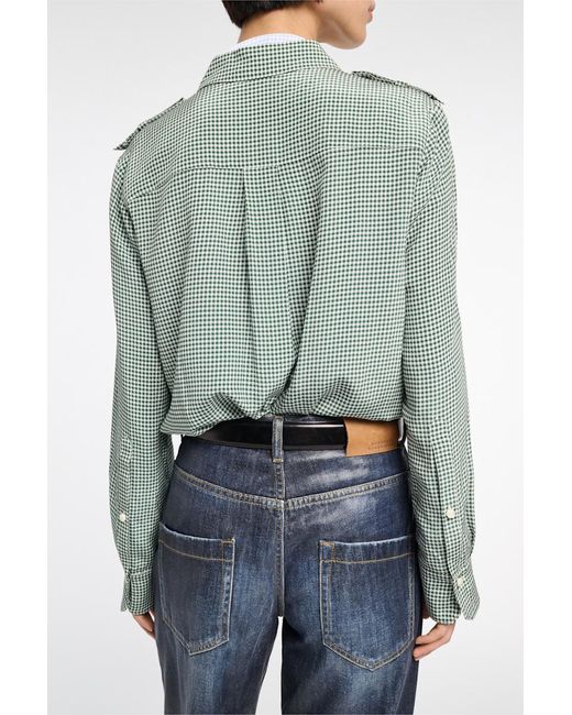 Dorothee Schumacher Green Gingham Print Silk-Viscose Blouse With Epaulettes