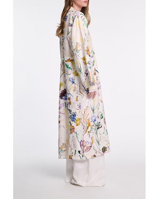 Dorothee Schumacher White Kaftan Mantel aus Leinen mit Signature-Print