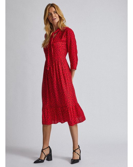 Dorothy Perkins Synthetic Red Pussy Bow Smock Midi Dress Red Lyst