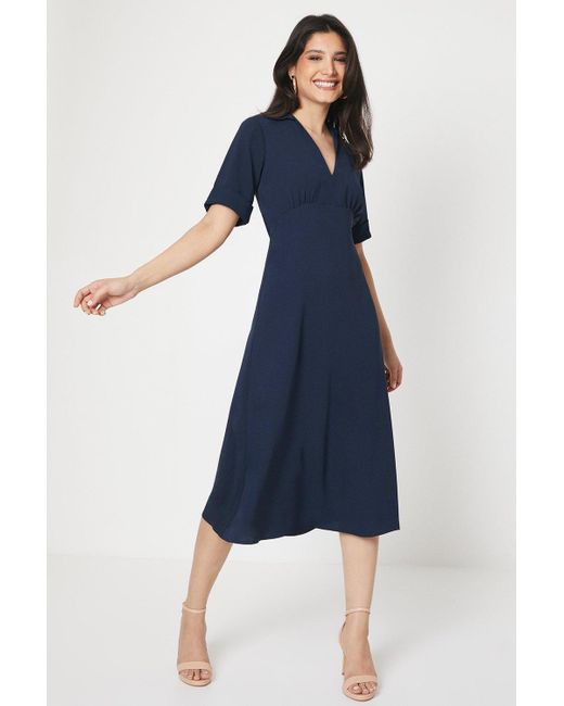 Dorothy Perkins Blue Collar Midi Dress 3⁄4 Sleeve