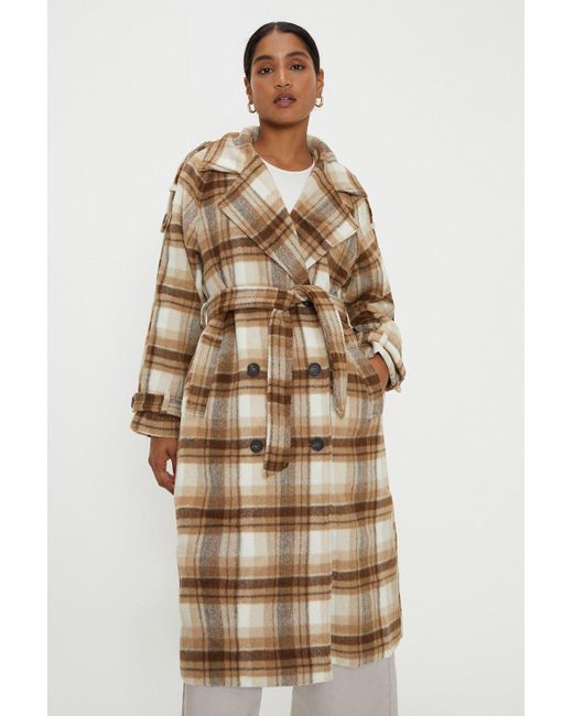Dorothy Perkins Natural Checked Longline Double Breasted Coat