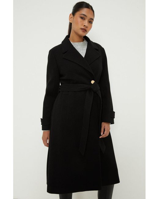 Dorothy Perkins Black Petite Longline Belted Coat
