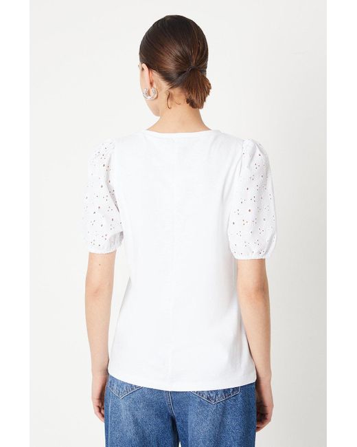 Dorothy Perkins White Broderie Puff Sleeve T-shirt