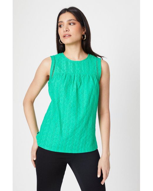 Dorothy Perkins Green Broderie Shell Top