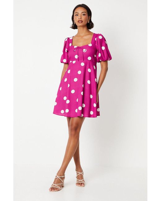 Dorothy Perkins Pink Spot Tie Front Mini Dress