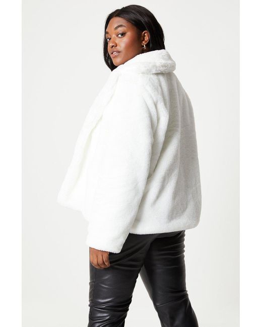 Dorothy Perkins White Curve Faux Fur Single Breasted Coat
