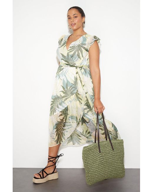 Dorothy Perkins Green Curve Tropical Ruffle Hem Midi Dress