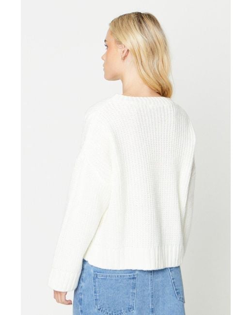 Dorothy Perkins White Petite Wide Sleeve Cable Fluffy Knit Jumper