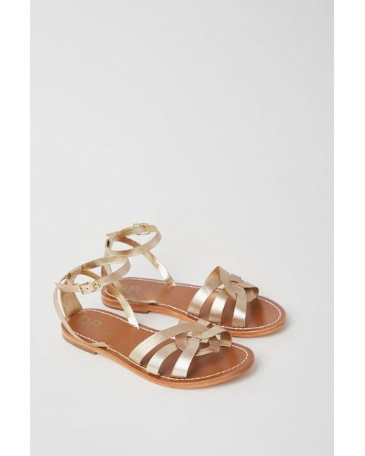 Dorothy Perkins Green Wide Fit Leather Jaleesa Woven Flat Sandals