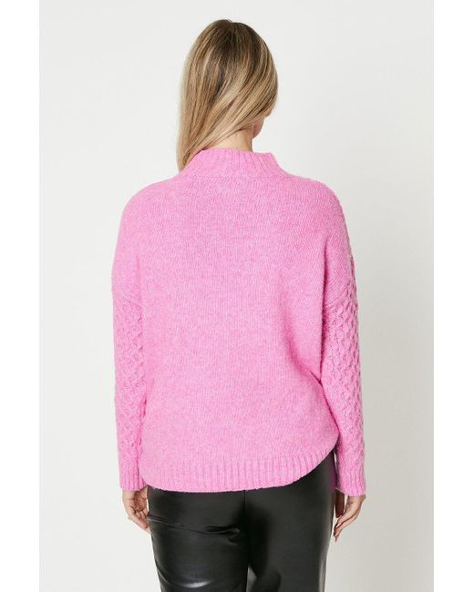 Dorothy Perkins Pink Honeycomb Stitch High Neck Cable Jumper