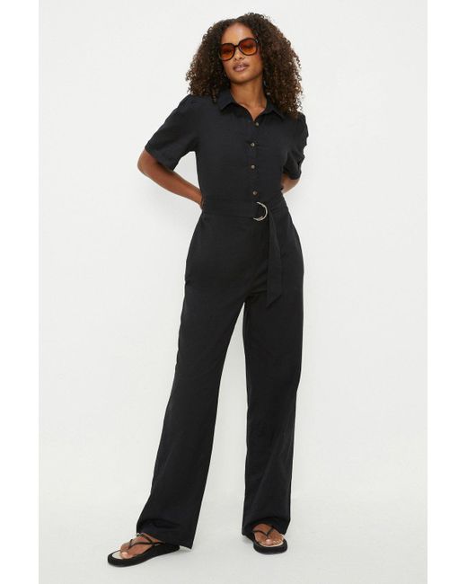Dorothy Perkins Black Tall Belted Button Down Jumpsuit