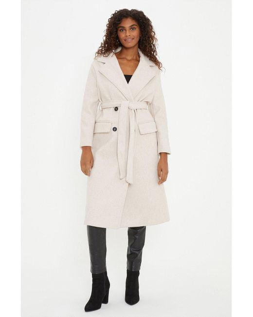 Dorothy Perkins Natural Petite Longline Belted Double Breasted Coat