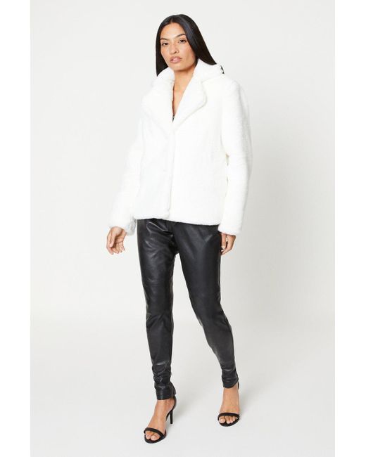 Dorothy Perkins White Faux Fur Single Breasted Coat