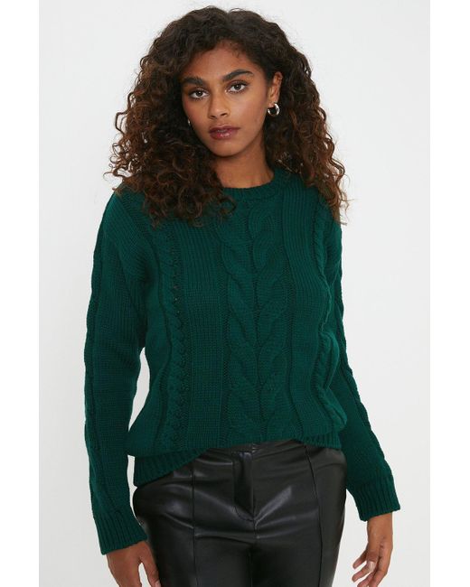 Dorothy Perkins Green Cable Knitted Jumper