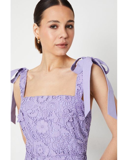 Dorothy Perkins Purple Lace Tie Shoulder Square Neck Midi Dress