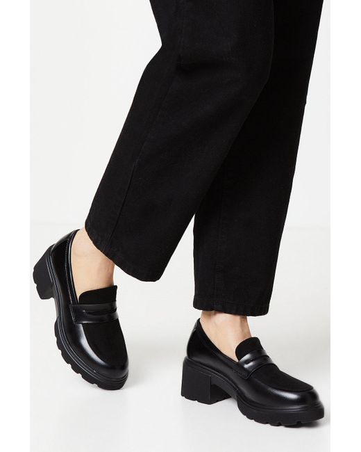 Dorothy Perkins Black Faith: Charlotte Mixed Material Chunky Heeled Loafers