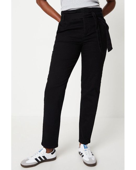 Dorothy Perkins Black Paperbag High Rise Button Detail Jeans