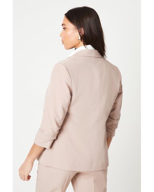 Dorothy Perkins Natural Petite Ruched Sleeve Blazer