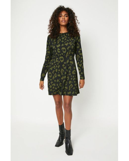 Dorothy Perkins Green Puff Sleeve Fit And Flare Mini Dress
