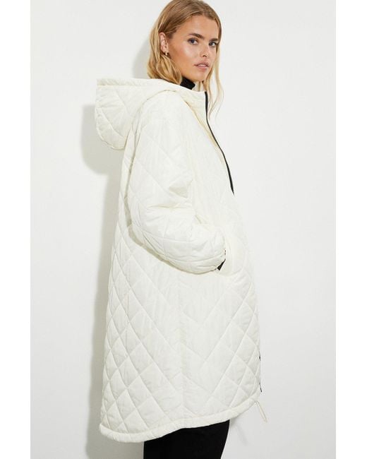 Dorothy Perkins White Oversized Hooded Diamond Quilted Parka Coat