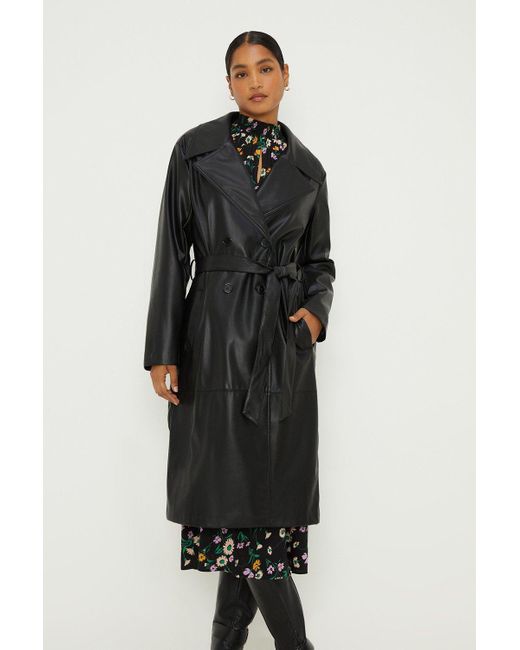 Dorothy Perkins Black Faux Leather Longline Trench Coat