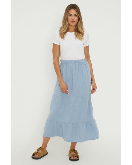 Dorothy Perkins Blue Tiered Midi Skirt
