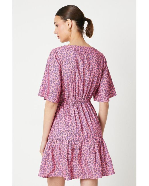 Dorothy Perkins Pink Ditsy Frill Sleeve Tiered Mini Dress