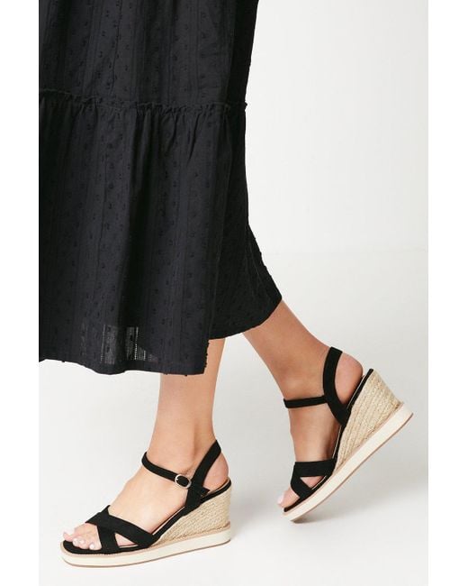 Dorothy Perkins Black Good For The Sole: Raine Cross Strap Espadrille Covered Wedge Sandals