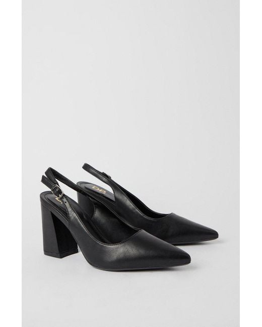 Dorothy Perkins Black Devana Pointed Toe High Block Heel Slingback Court Shoes