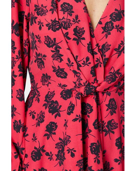 Dorothy Perkins Petite Red Floral Printed Midi Dress