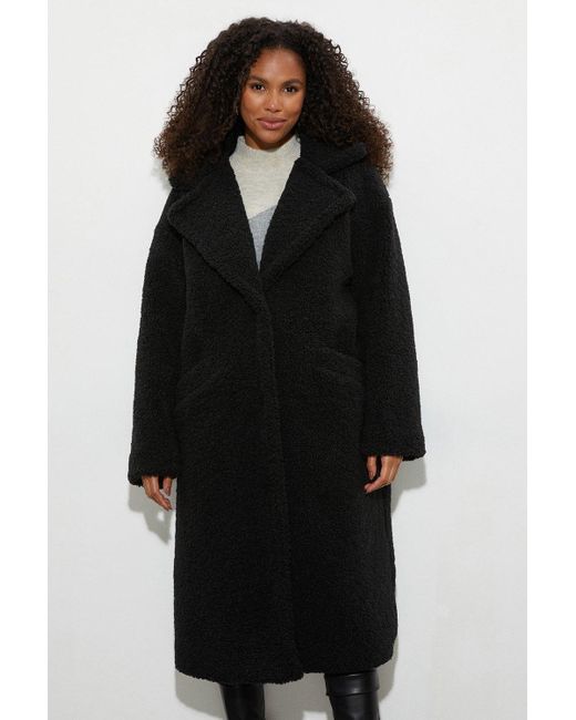 Dorothy Perkins Longline Oversized Teddy Coat in Black | Lyst UK