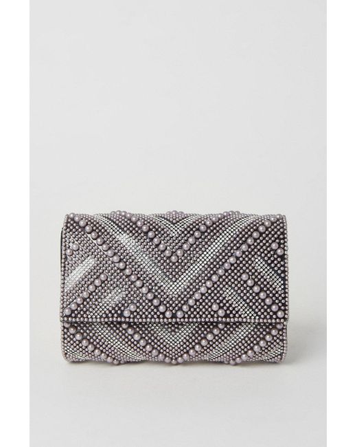 Dorothy Perkins White Tibby Pearl And Diamante Flap Over Clutch Bag