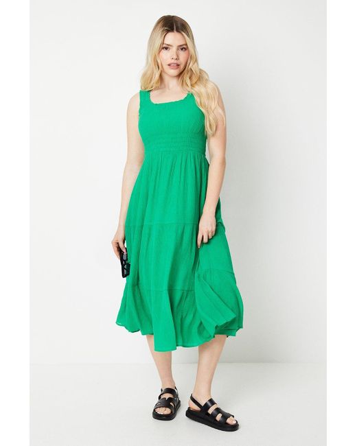 Dorothy Perkins Green Tiered Shirred Waist Midi Dress
