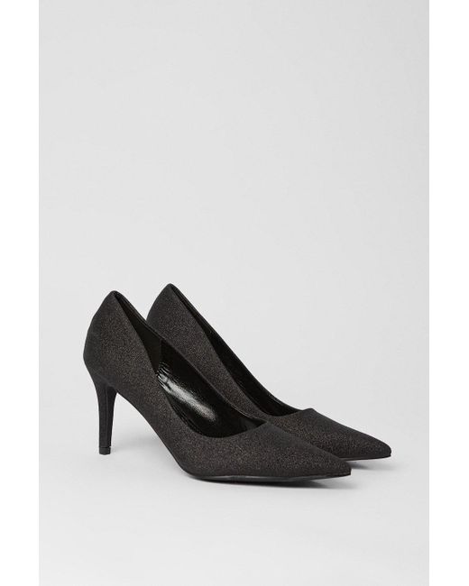 Dorothy Perkins Black Daphne Glitter Pointed Stiletto Court Shoes