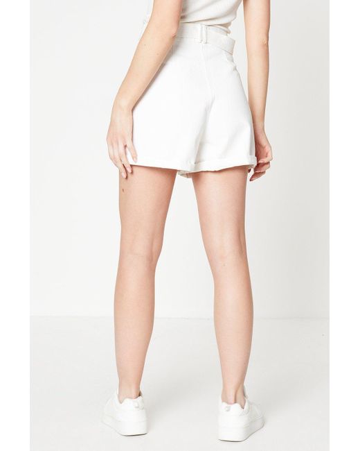 Dorothy Perkins White Pleated Belted Twill Shorts