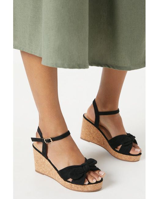 Dorothy Perkins Green Wide Fit Rikki Bow Wedges