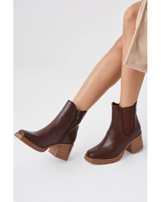 Dorothy Perkins Brown Faith: Alberta Square Toe Stack Heel Ankle Boots