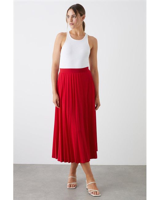 Dorothy Perkins Red Pleated Midi Skirt