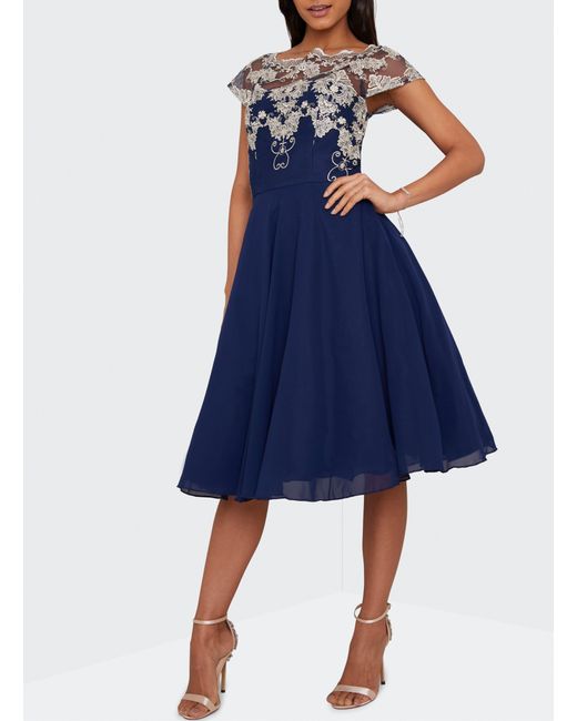 chi chi london navy blue tea dress