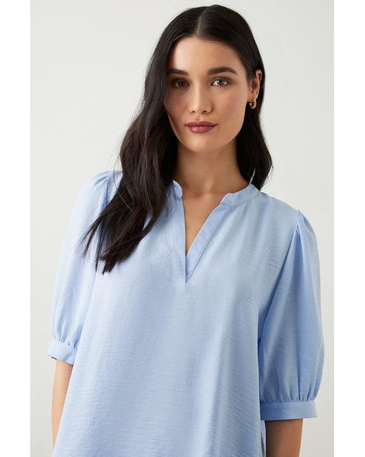 Dorothy Perkins Blue Puff Sleeve Overhead Shirt