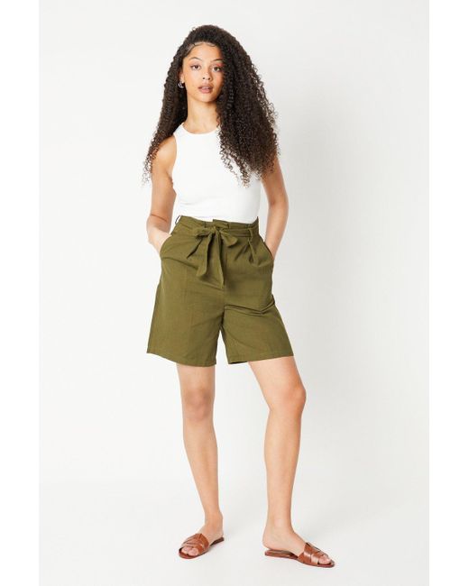 Dorothy Perkins Green Tall Belted Paperbag Waist Shorts