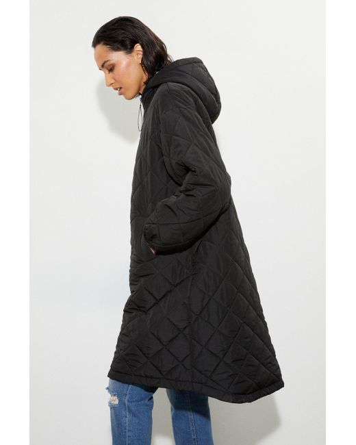 Dorothy Perkins Black Oversized Hooded Diamond Quilted Parka Coat