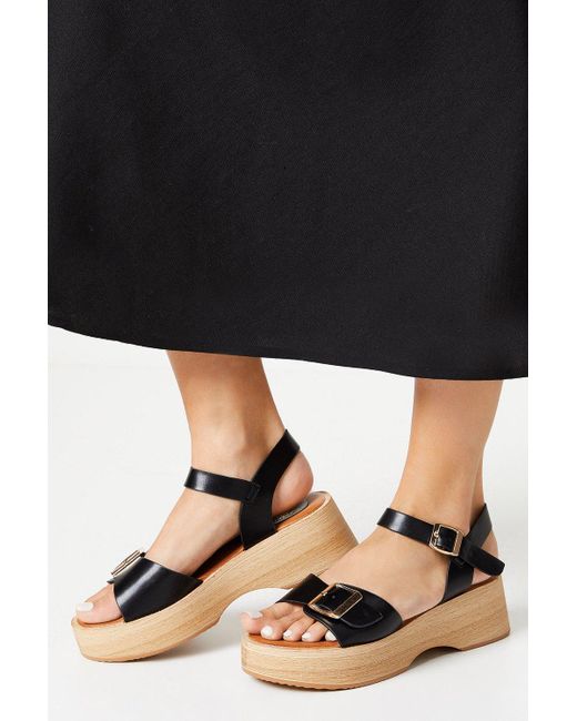 Dorothy Perkins Black Good For The Sole: Ricki Buckle Detail Wood Effect Wedges