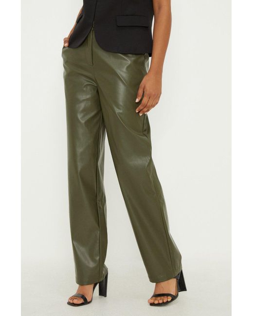Dorothy Perkins Green Faux Leather Straight Leg Trouser