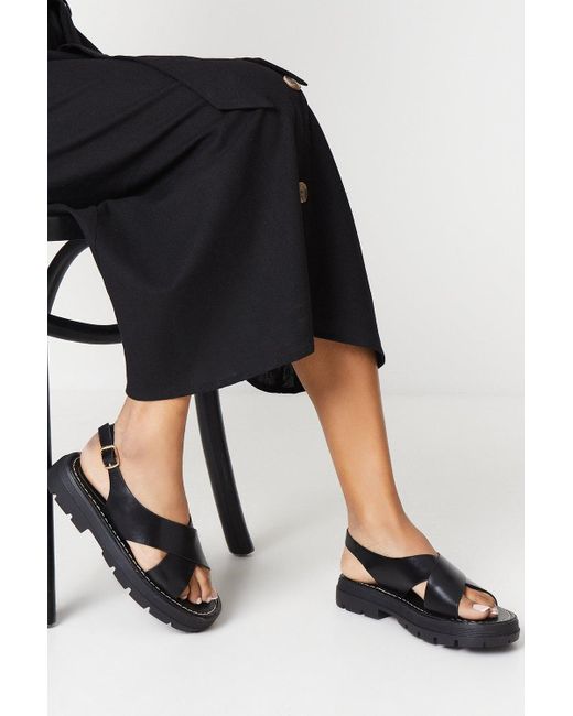 Dorothy Perkins Black Faith: Maxine Cross Strap Chunky Cleated Sandals